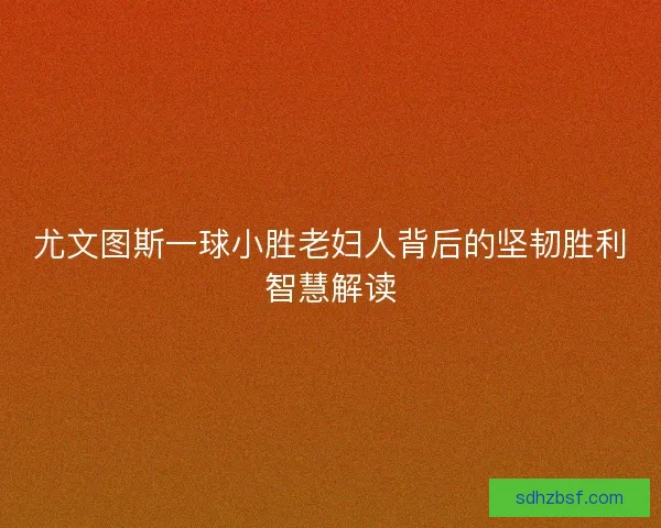 尤文图斯一球小胜老妇人背后的坚韧胜利智慧解读